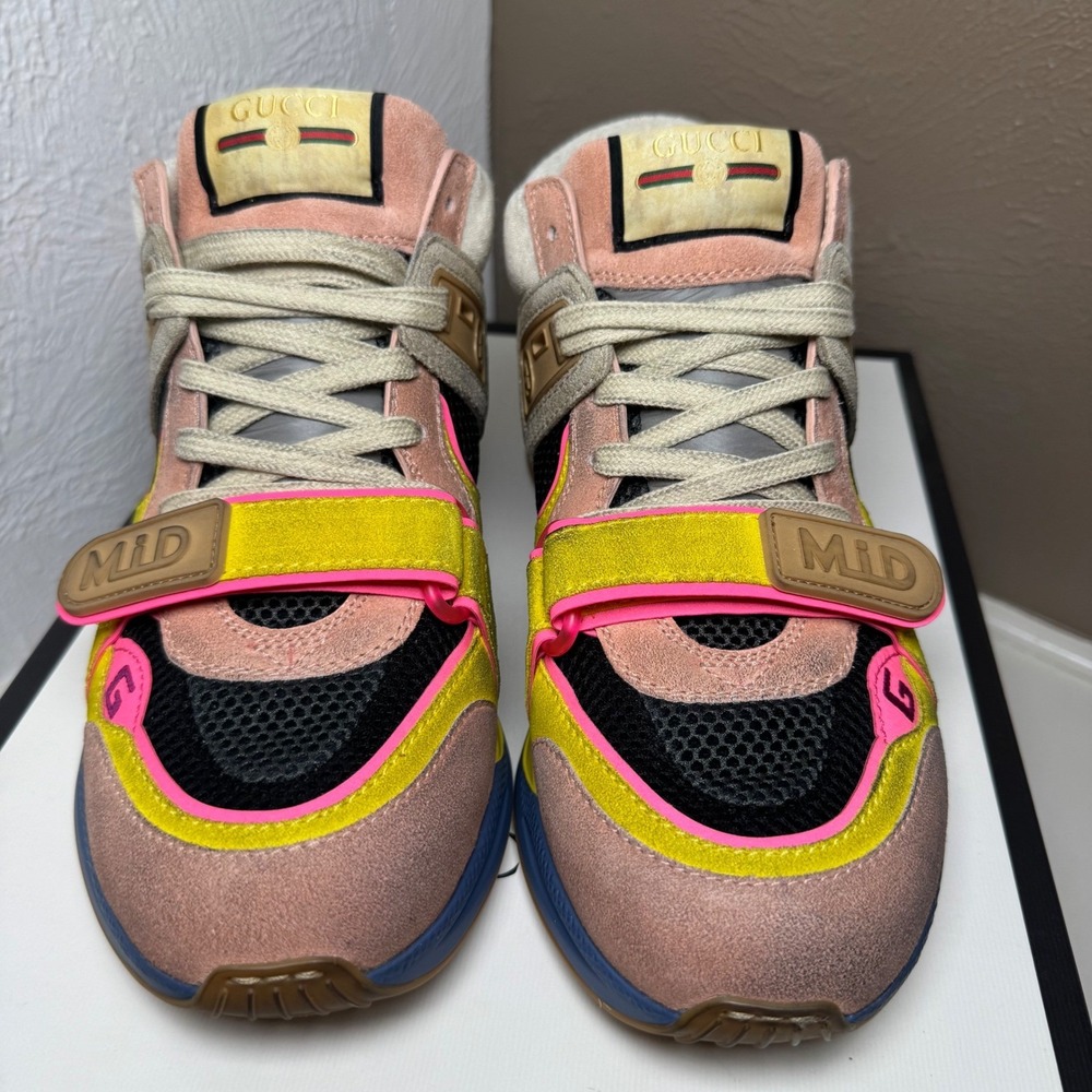 NEW Gucci Ultrapace RT Mid Top Sneakers Yellow Pink Blue M 6.5/ W 8-8.5 - Picture 10 of 15